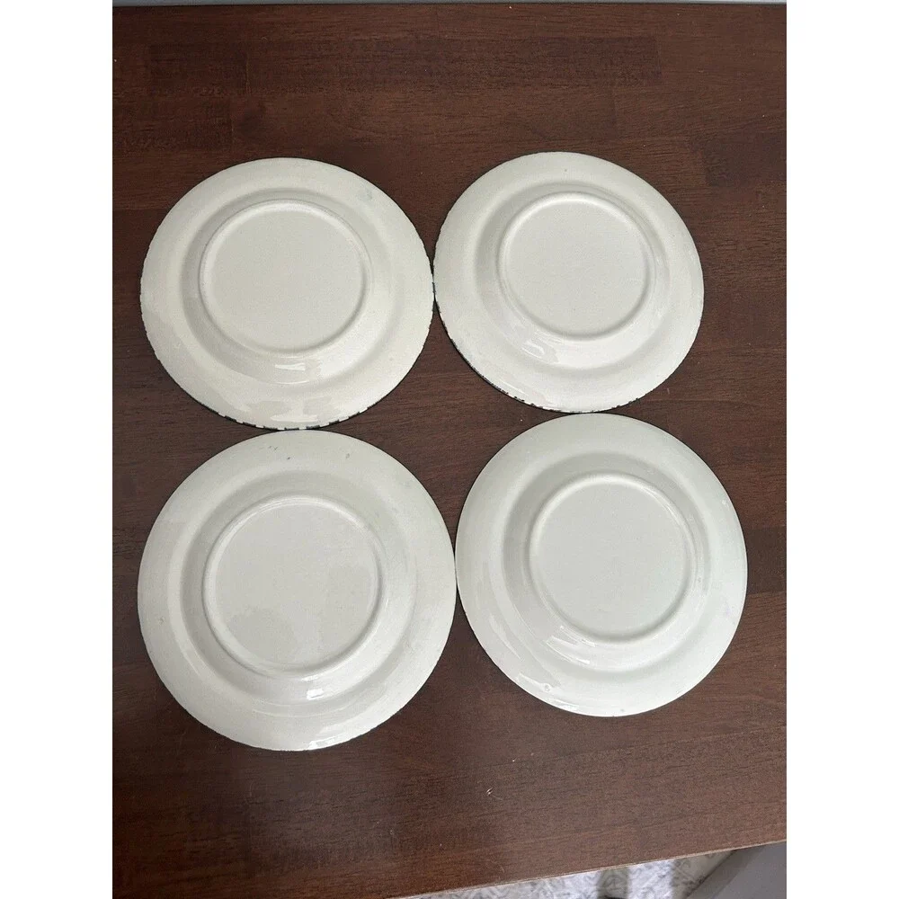 Vintage Currier Ives Mount Clemens Blue Transfer 7” Salad Dessert Plates Set 4